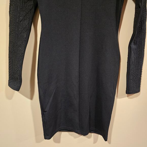 Women's Miss Selfridge Black Beaded Long Sleeve Bodycon Party Dress | Size 2 - Picture 7 of 11